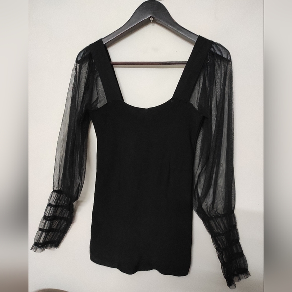 Mango Tops - MNG Black Puffed Mesh Sleeve Top